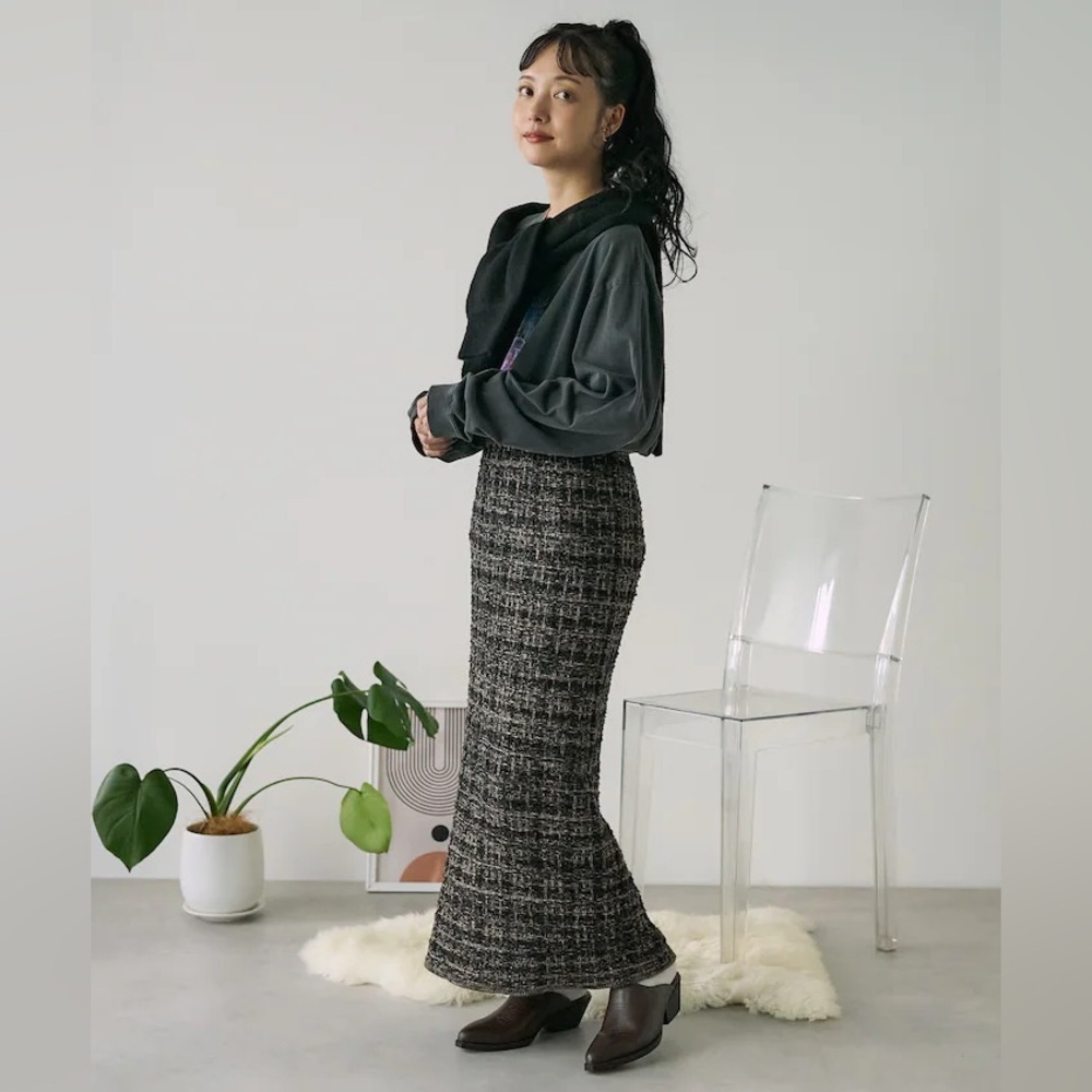 Freak’s Store Elegant Tweed Knit Maxi Skirt